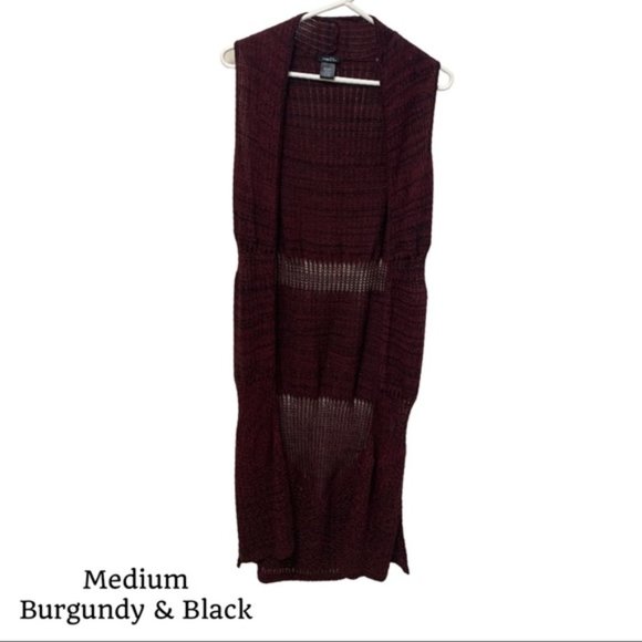 Rue21 Sweaters - RUE21 Medium Long Open Front Cardigan Vest Burgundy & Black